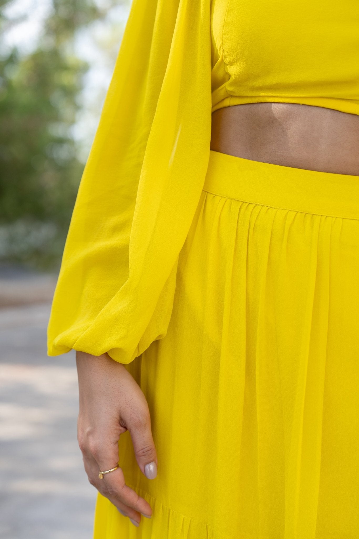 Yellow Viscose Georgette Skirt and Top Co - ord Set - BORNCELEBS