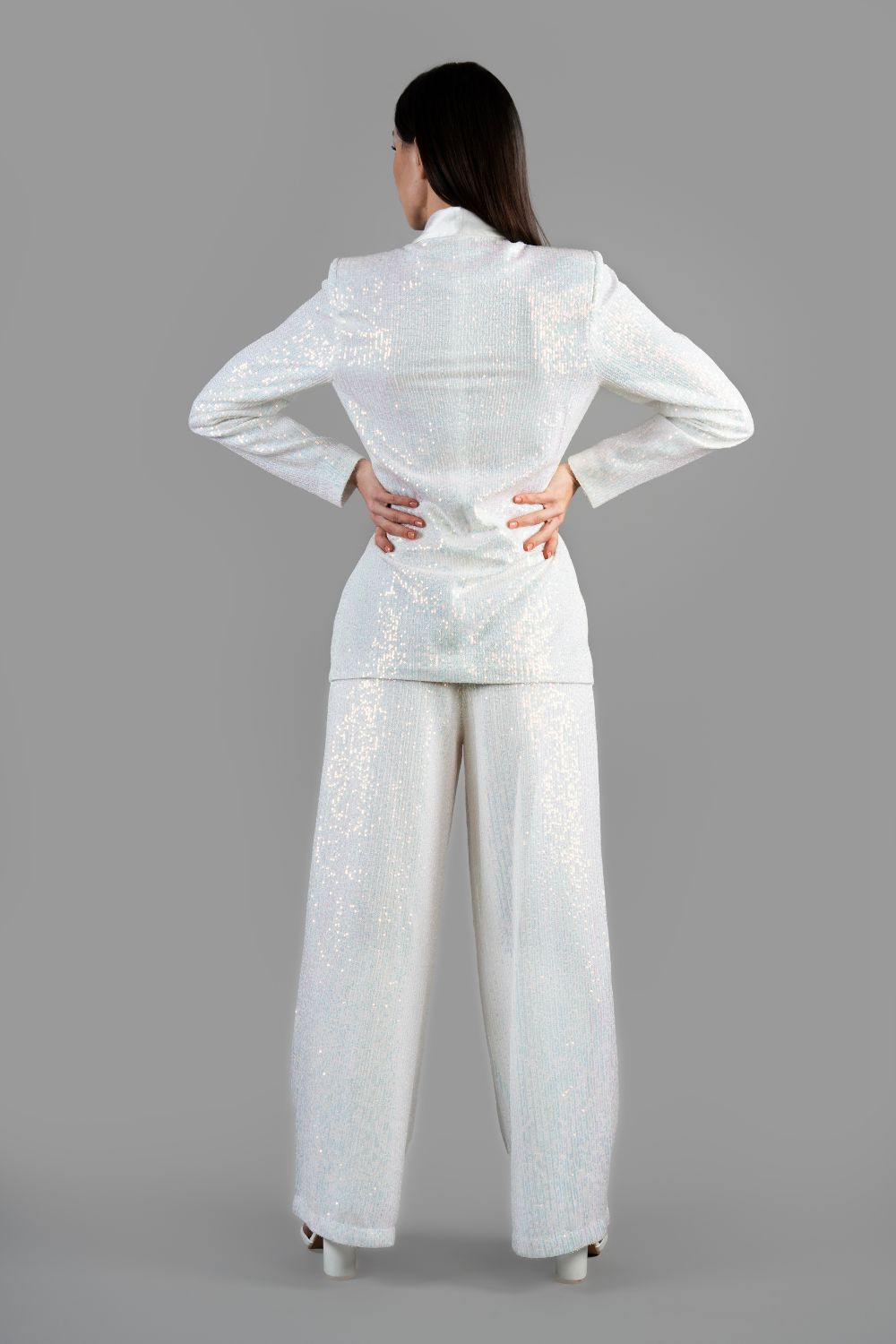 White Blazer and Trouser in Sequence Embroidery Co-ord Set