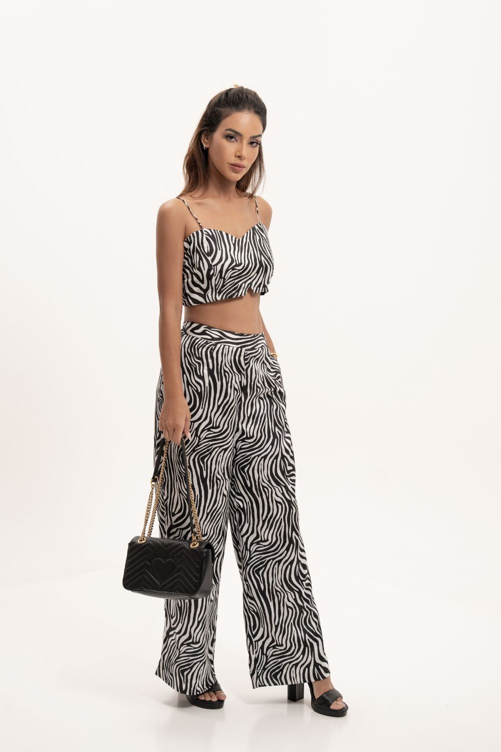 Vegan Satin Print Tube Top and Pants Co-ord Set