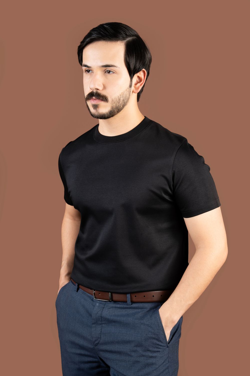 Luxe 100% Supima Cotton T- Shirt Round Black 190 GSM