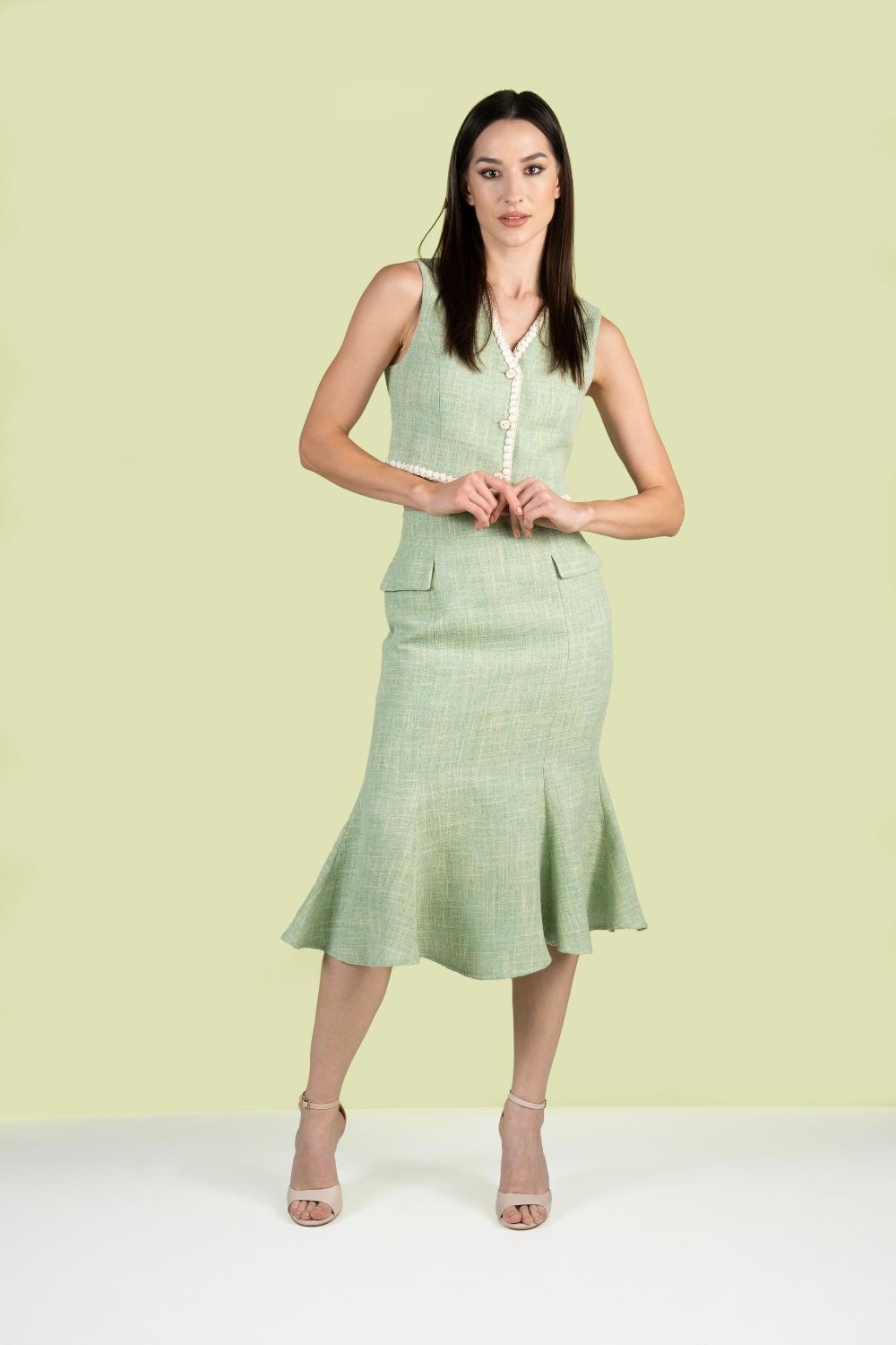 Green Fitted Skirt and Waist Coat Top Co-ord Set