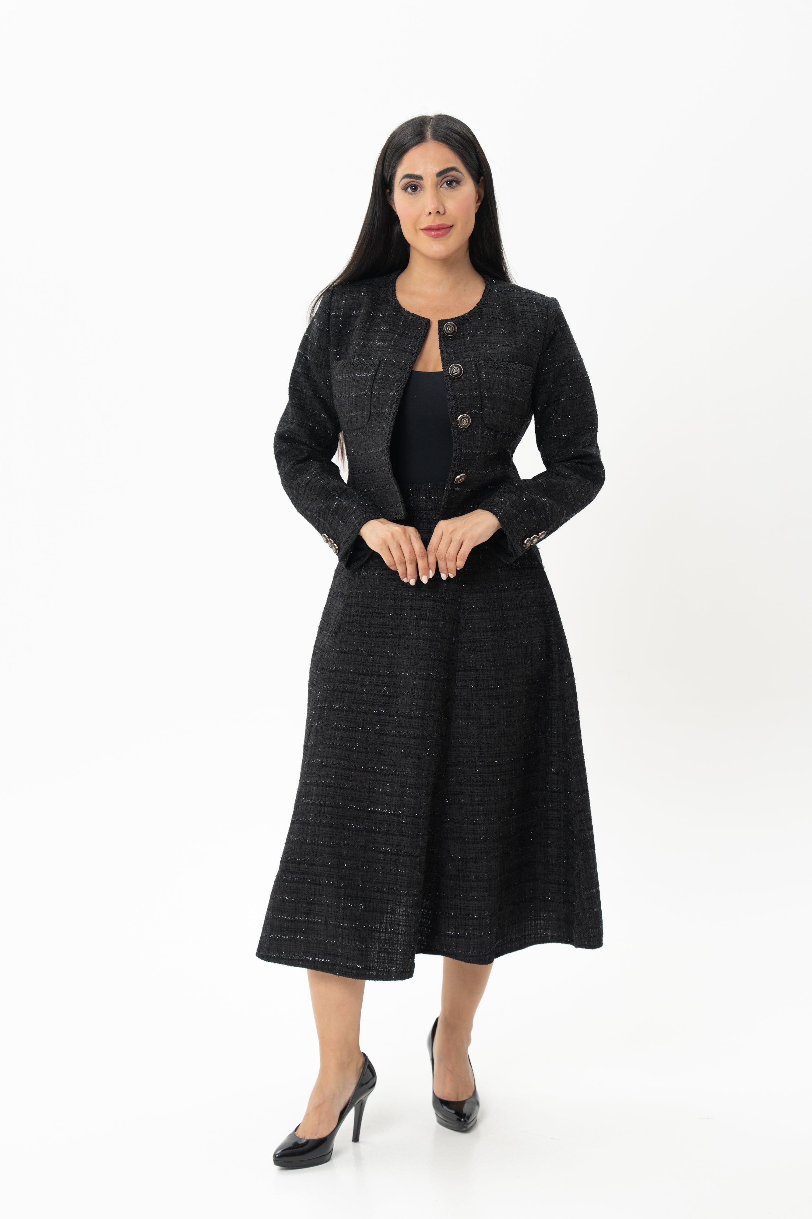 Black Jacket and Skirt Matching Co-ord Set