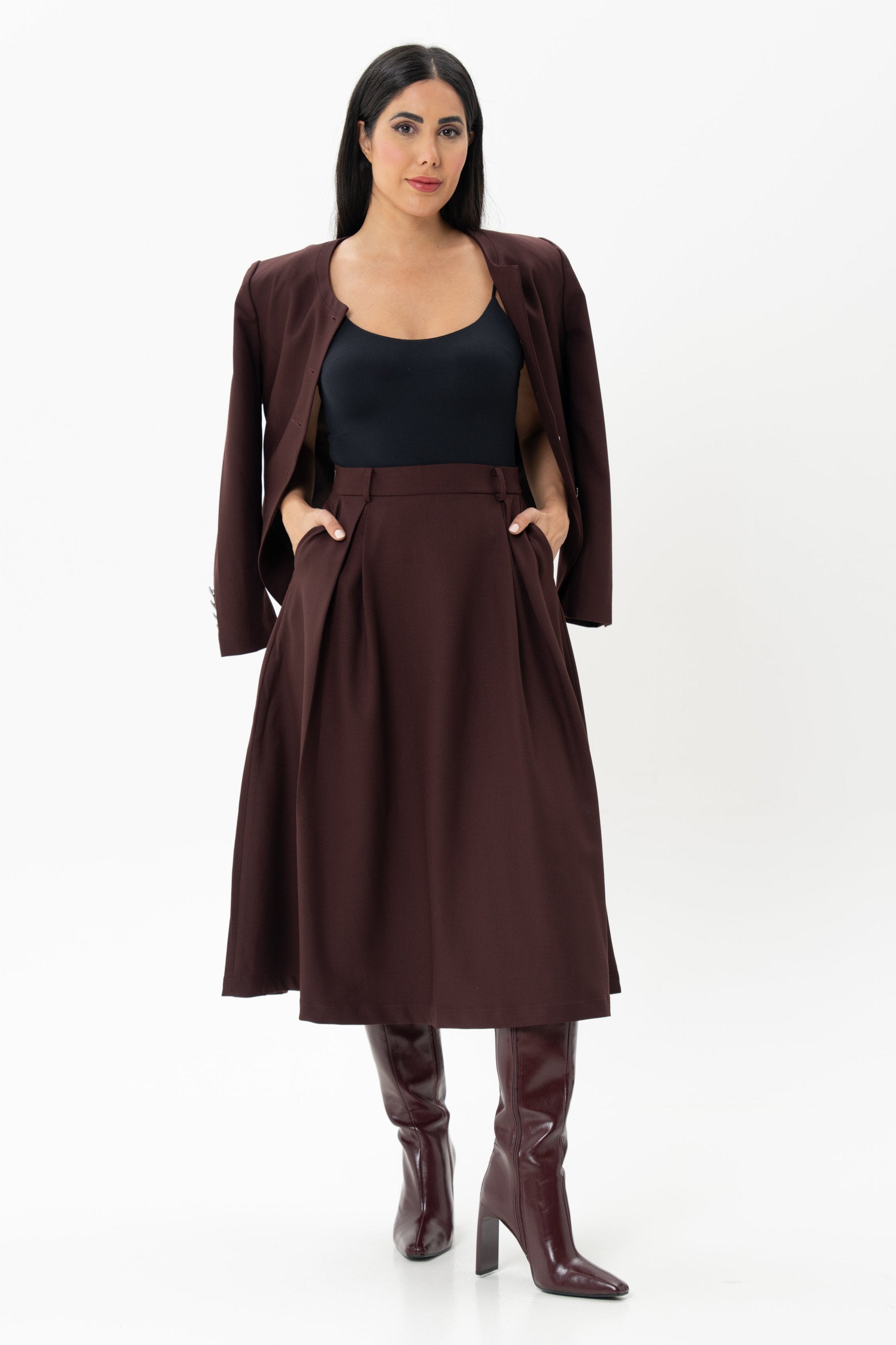 Burgundy Jacket and Skirt Co-ord Set