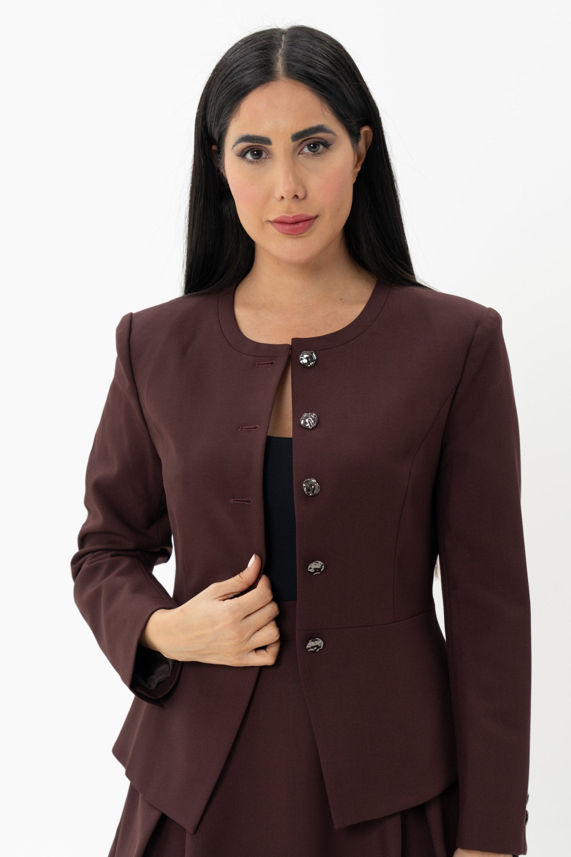 Burgundy Fitted Blazer Jacket