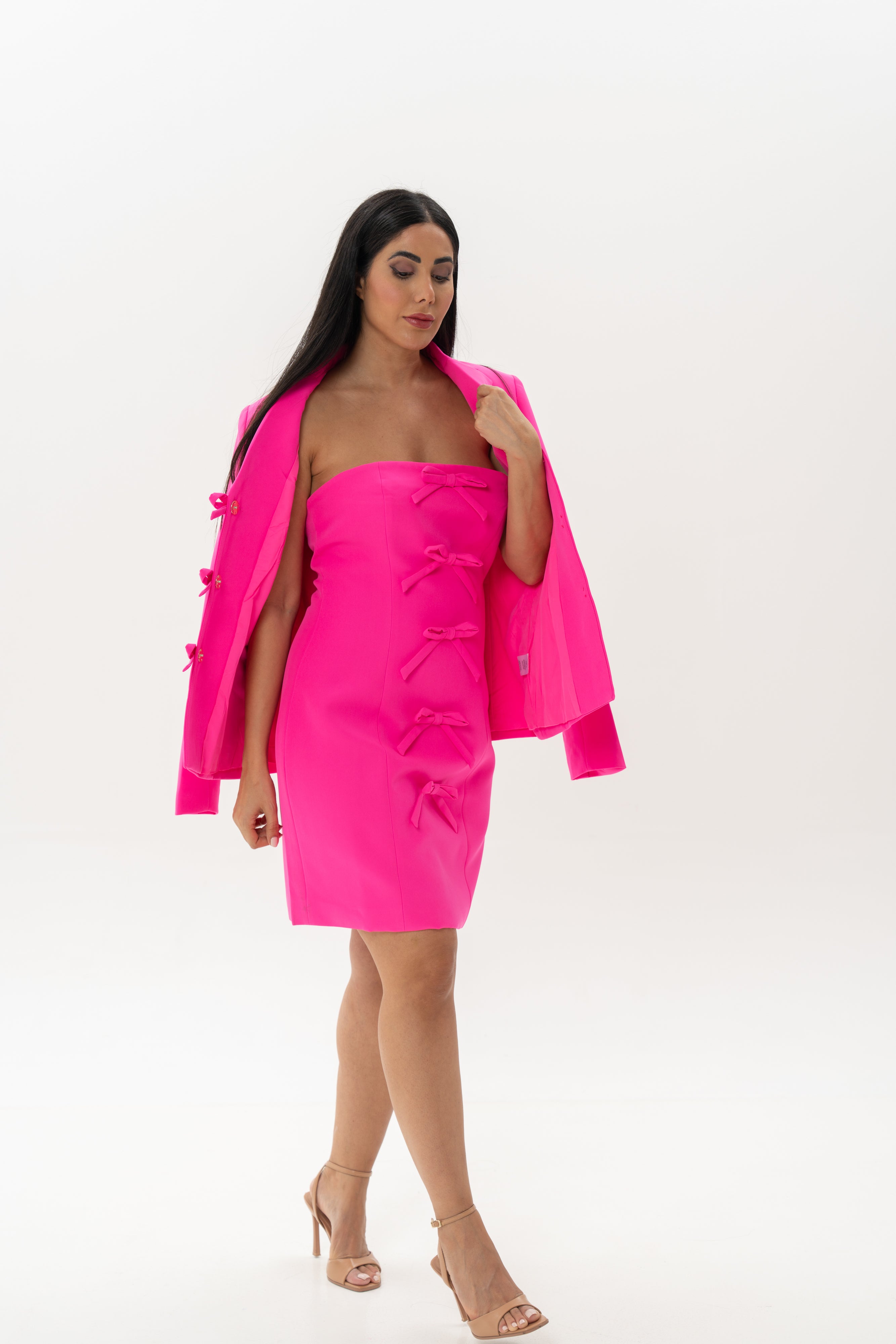 Fuschia Pink One Piece Dress and Jacket Co-ord Set