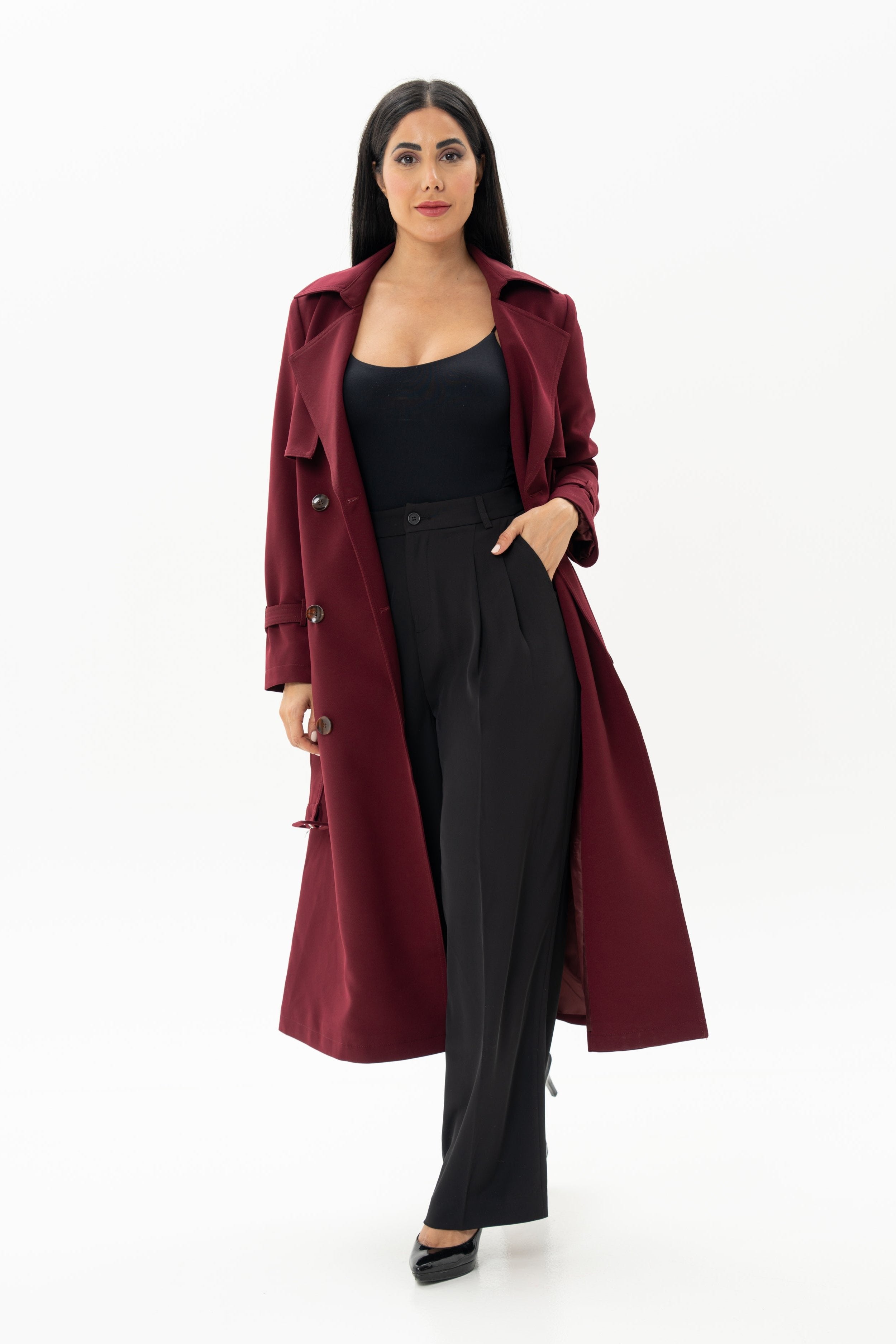 Lightweight Overcoat & Black Pant Co-ord Set