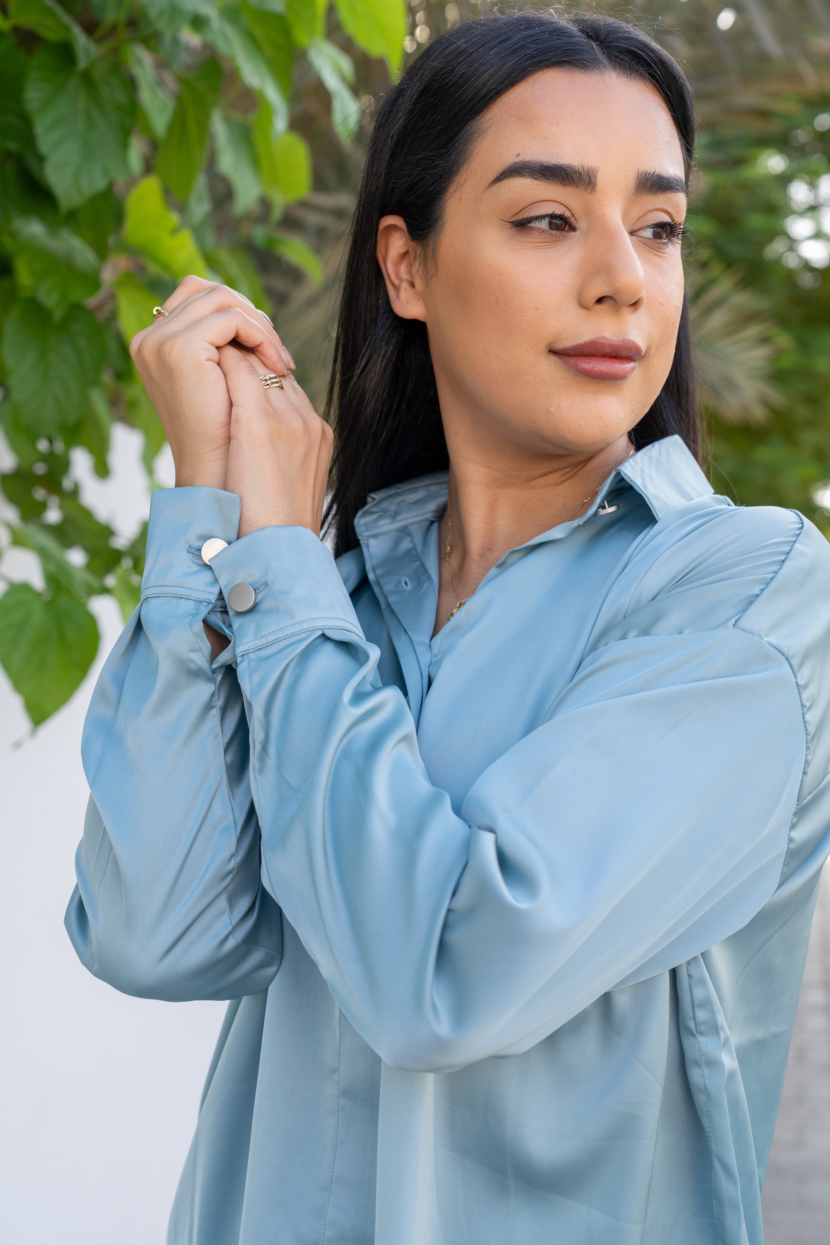 Blue Satin Silk Shirt and Pant Co-Ord Set