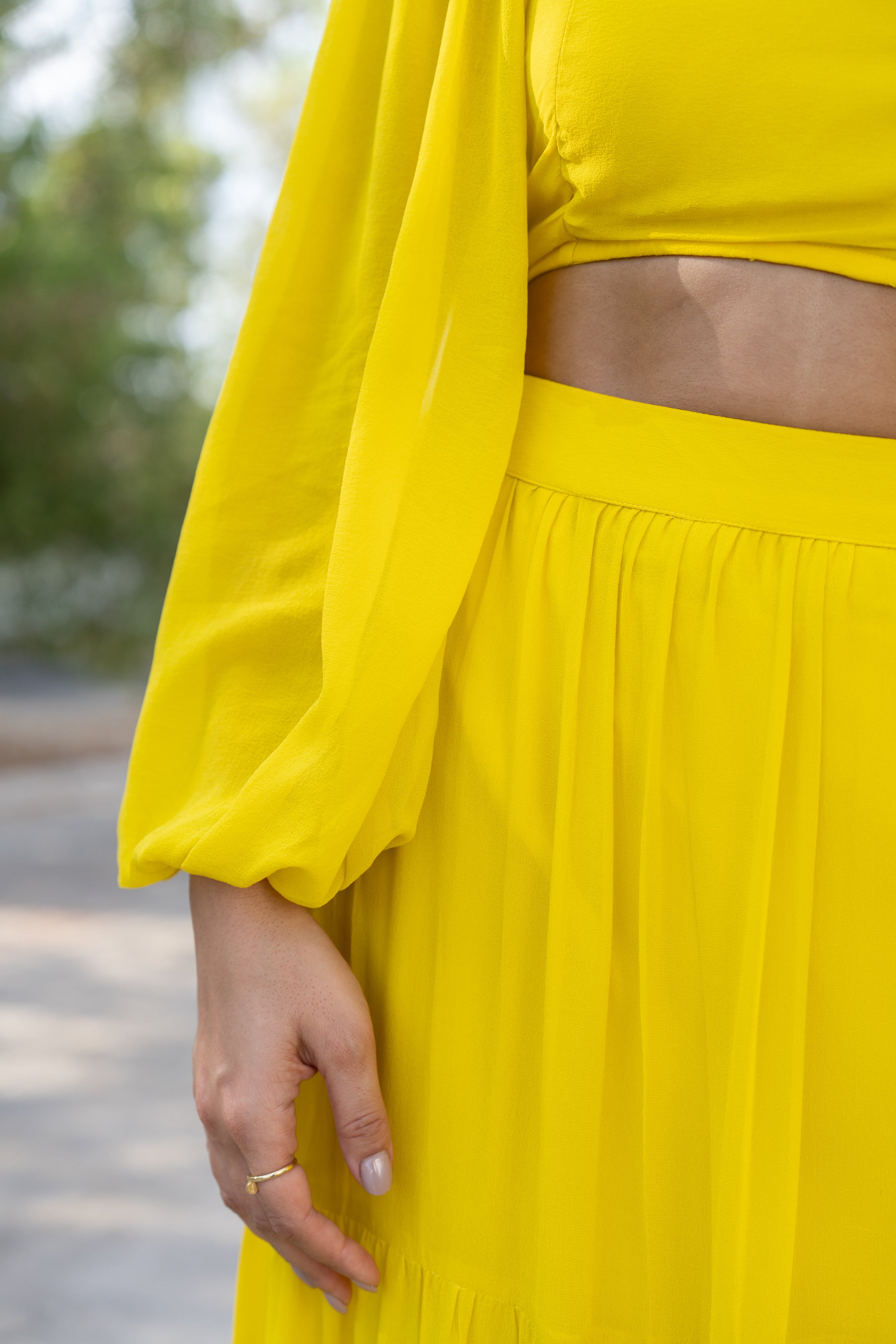 Yellow Viscose Georgette Skirt and Top Set