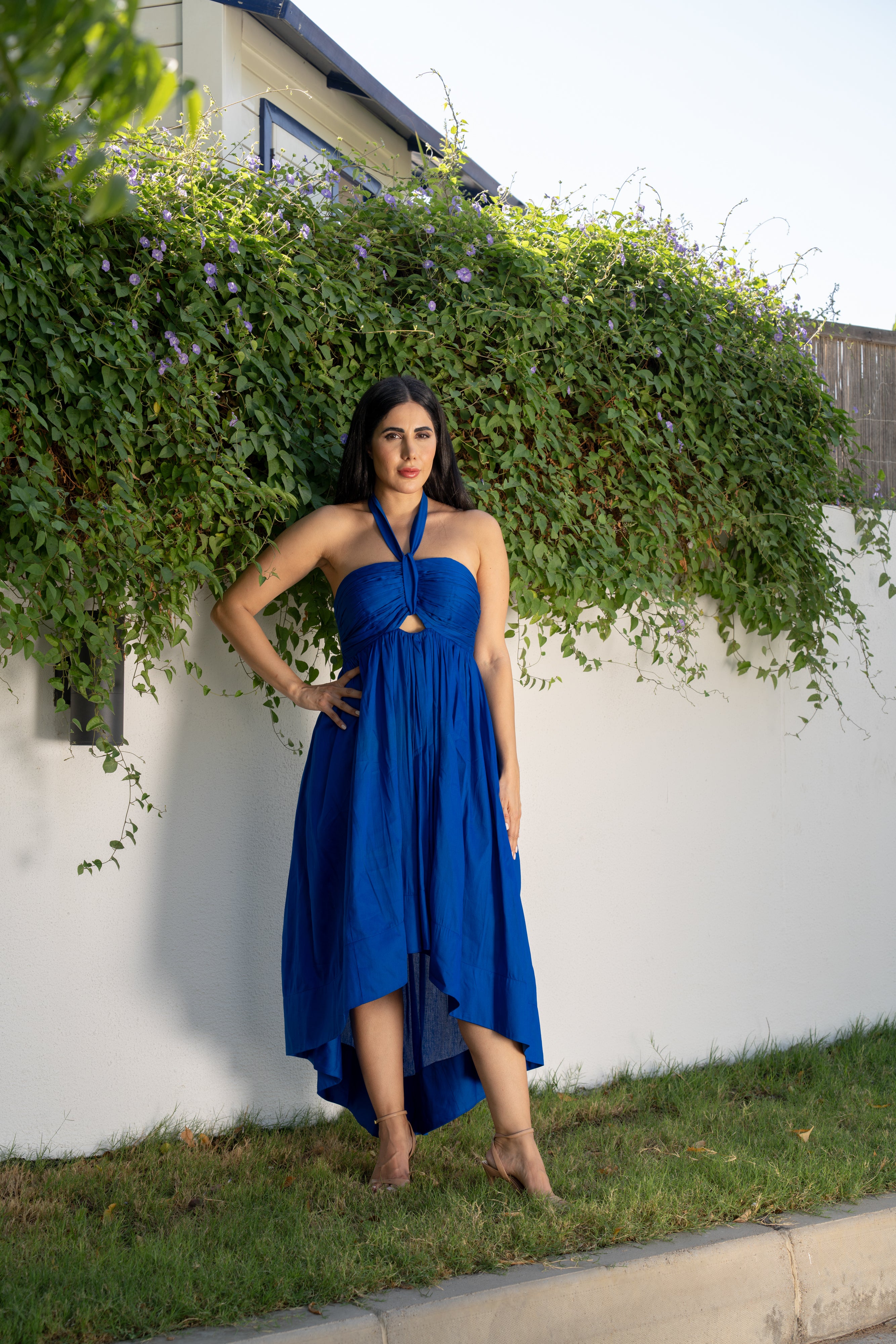 Royal Blue Halter High Low Dress