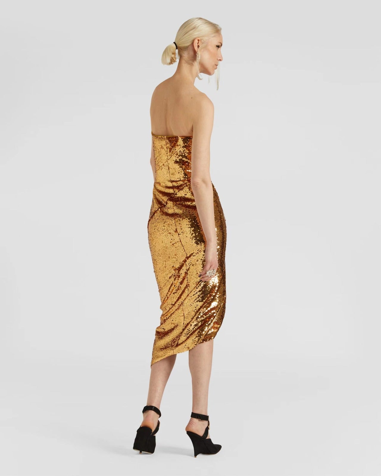 Gold Shimmer Midi Sleeveless Dress