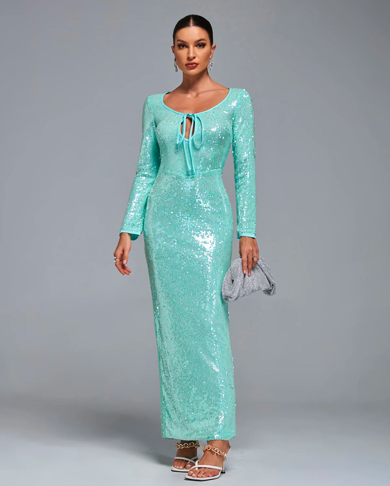 Long Shimmer Dress Turquoise