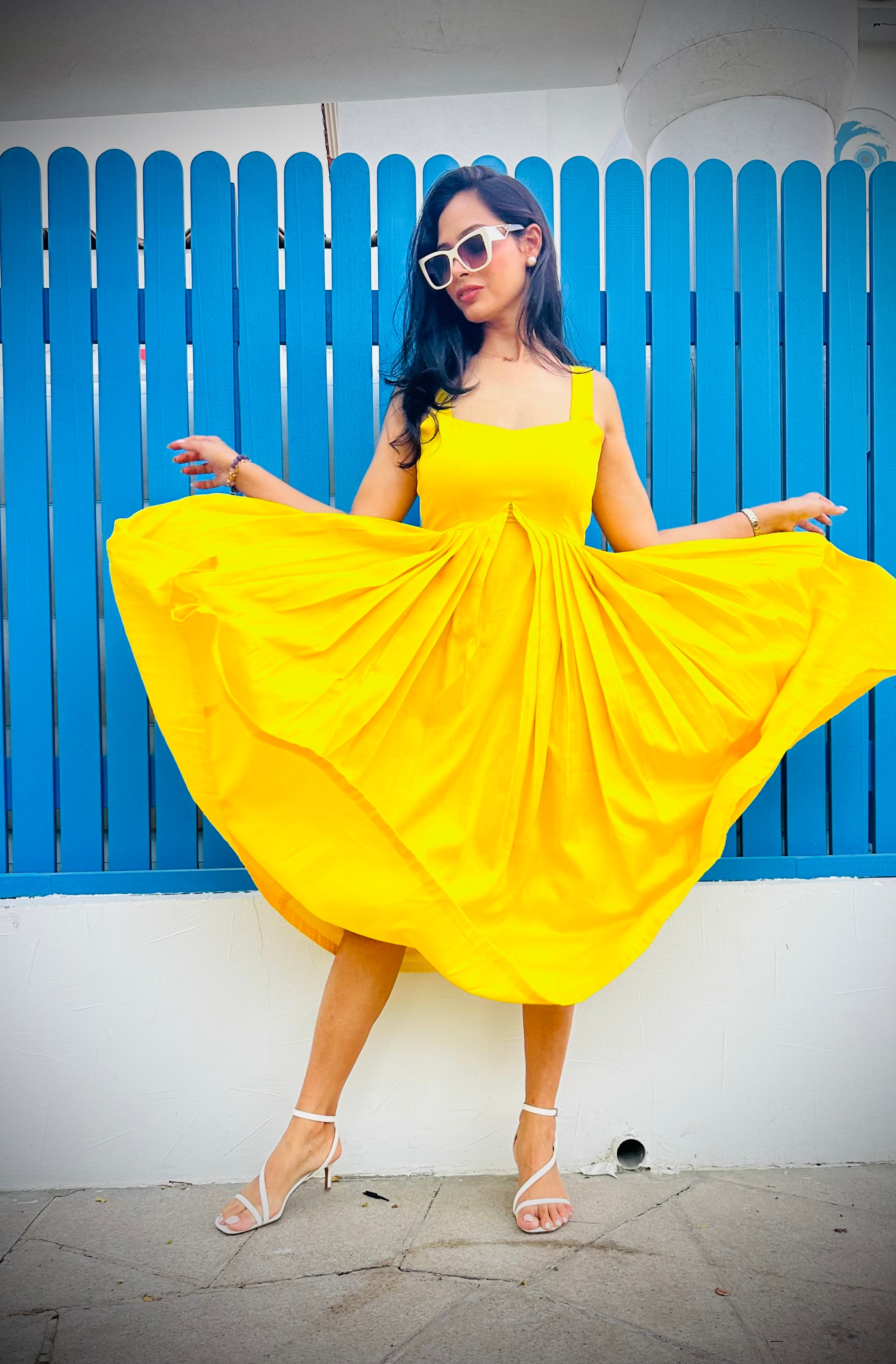 Yellow Cotton Dress with Flare