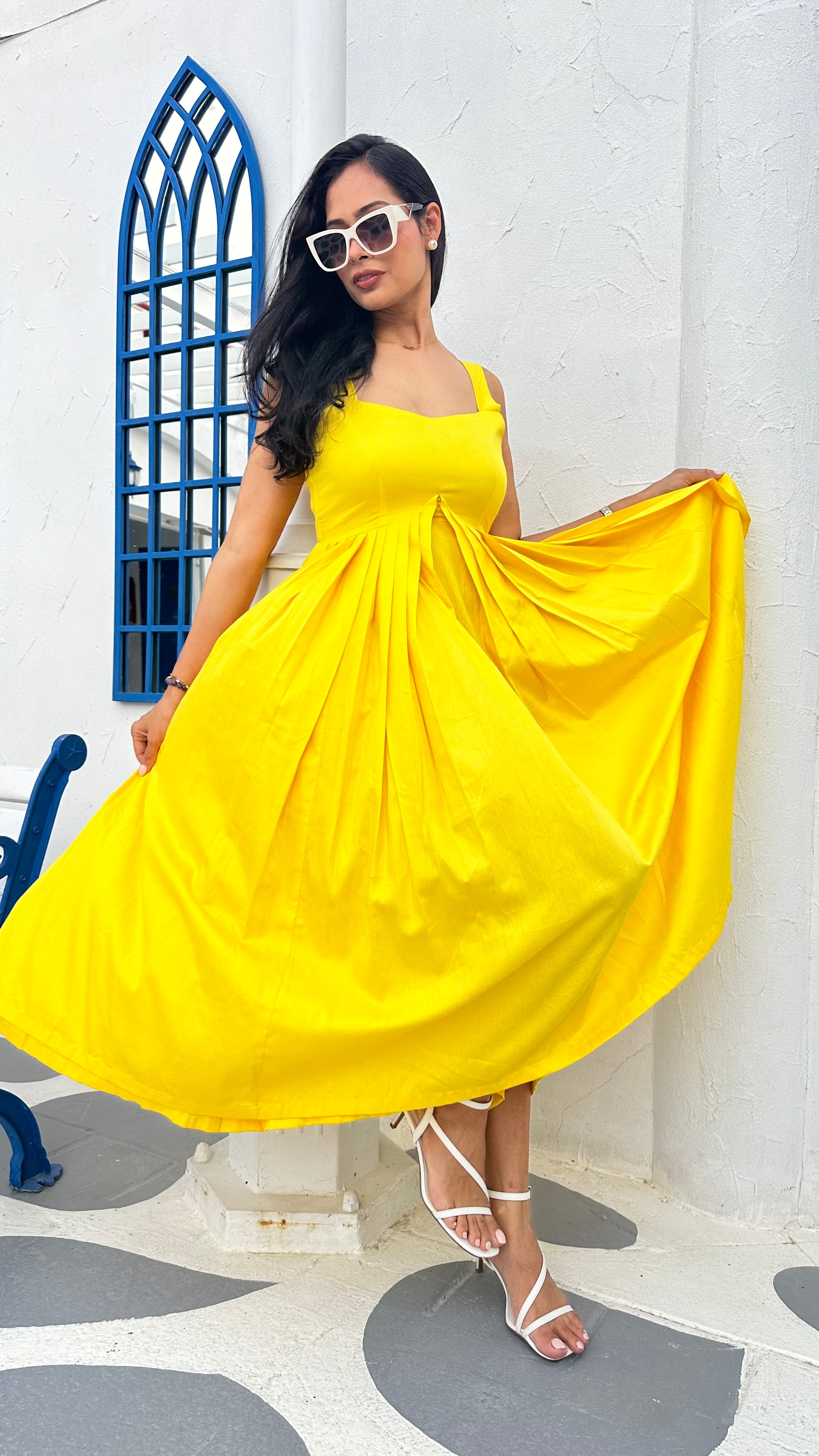 Yellow Cotton Dress with Flare