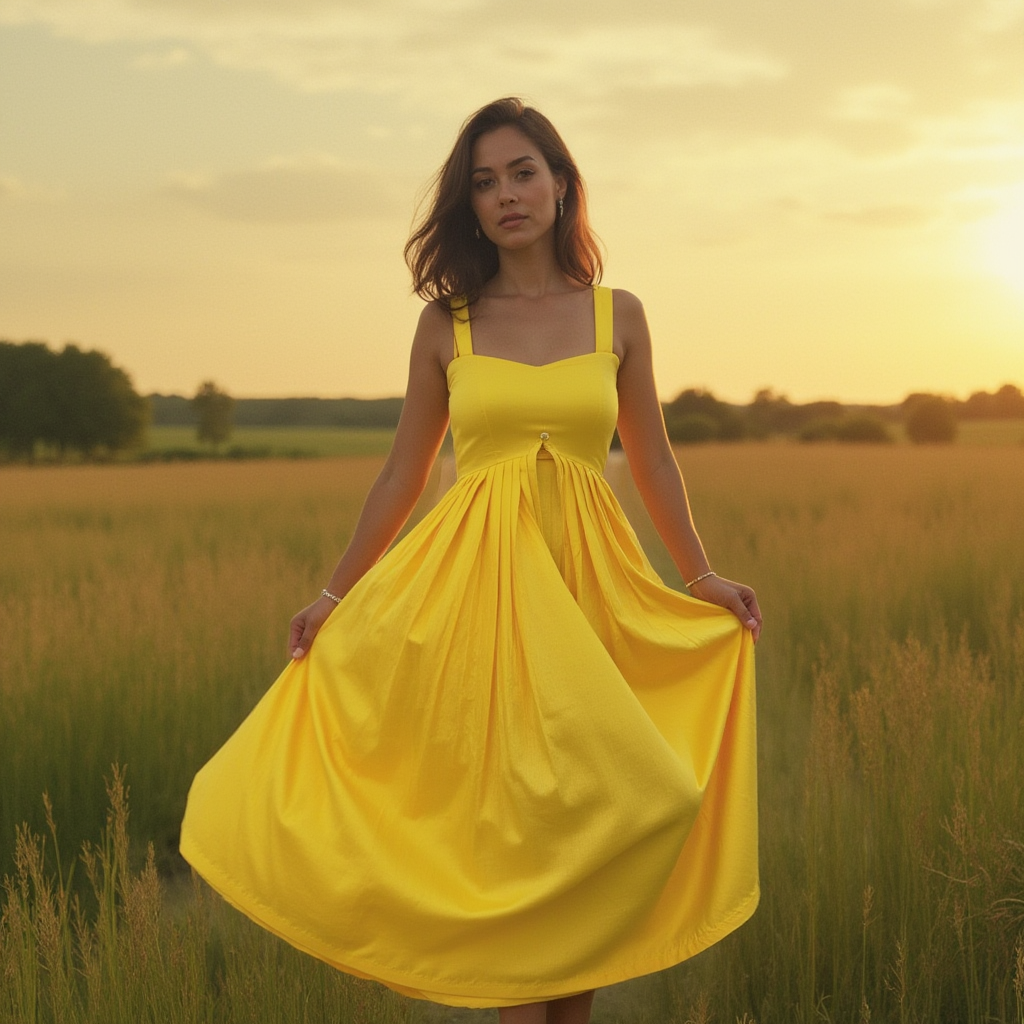Yellow Maxi Dress Premium Cotton Women Fashion - BORNCELEBS
