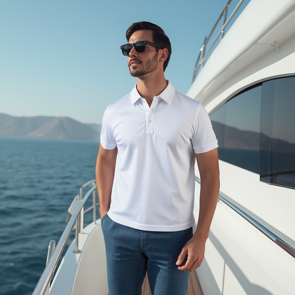 Luxe 100% Supima Polo T-Shirt White 190 GSM - BORNCELEBS