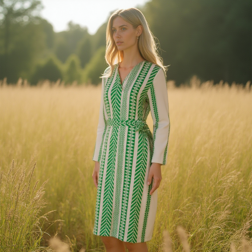 Midi Green Cotton Dress for Summers