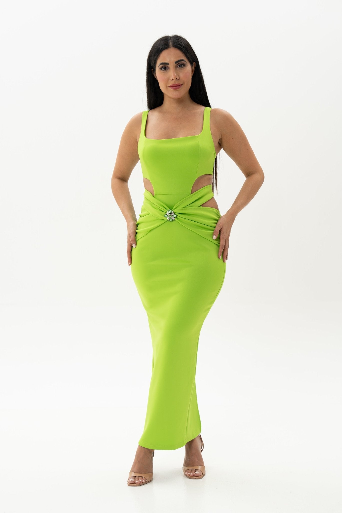 Neon Green Cut Out Long Dress Neon Green Cut Out Long Dress