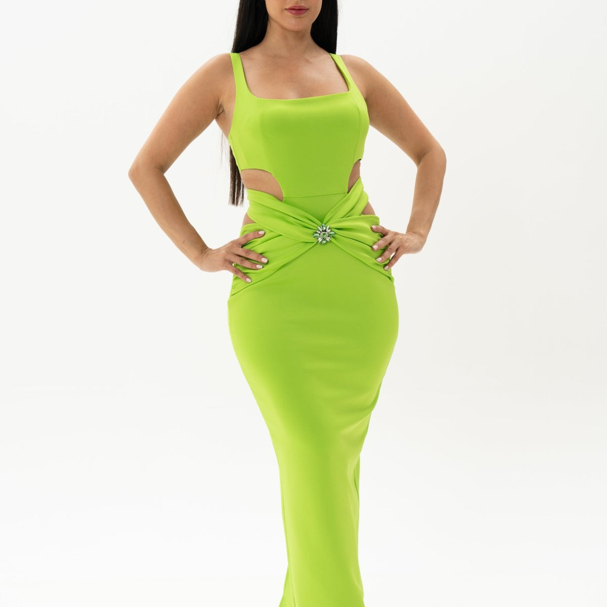 chinese dress ladies Oyemwen Tulle Long Sleeve Cocktail Dress Neon Green (Custom Colors Available) 5XL main image 0